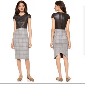 Jenni Kayne Short Sleeve Pencil Dress Black Leather Plaid Wool Size 4